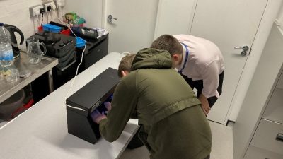 Home Educators at the Amelia – Careers Taster Sessions Dan inspecting an appliance